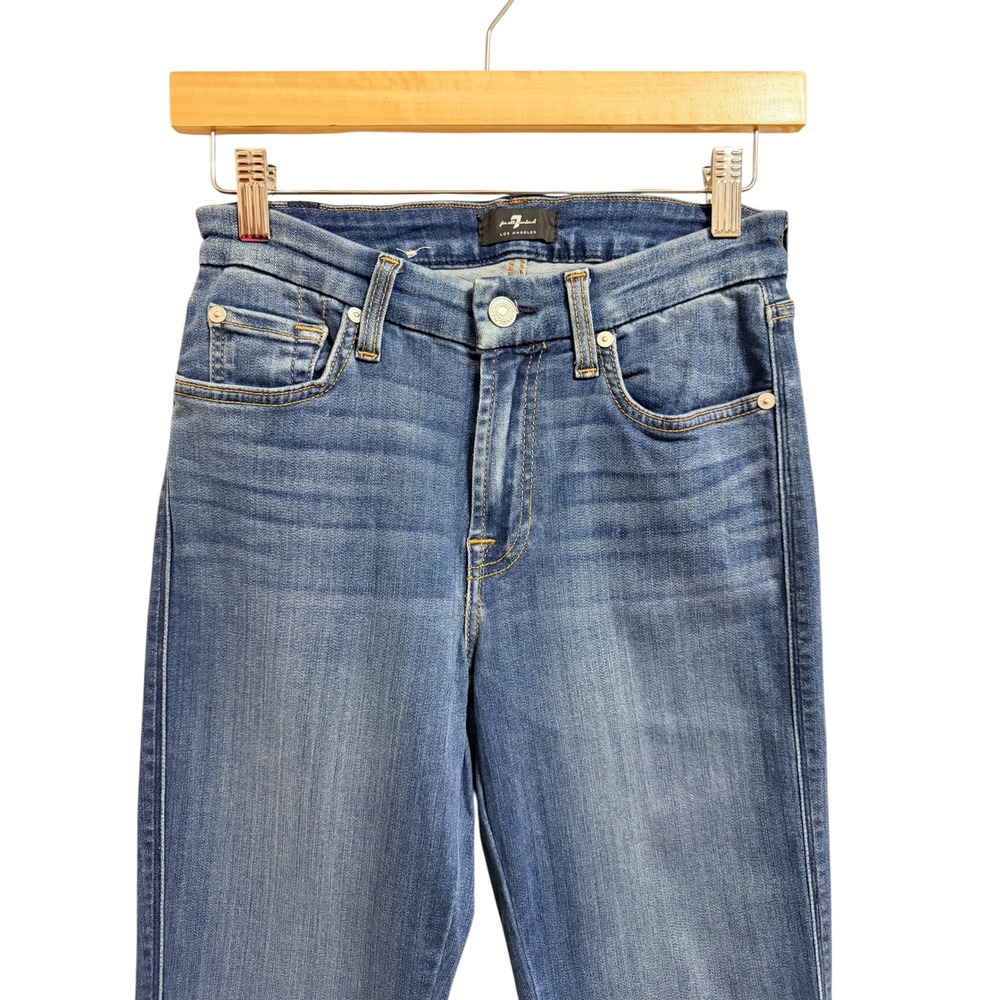 7 For All Mankind High Rise Straight Leg Jeans Medium Wash Denim Size 27 - Picture 3 of 7